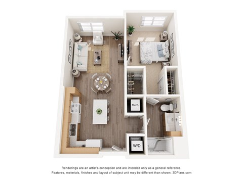 Floor plan for 1 bed, 1 bath, 780 sqft